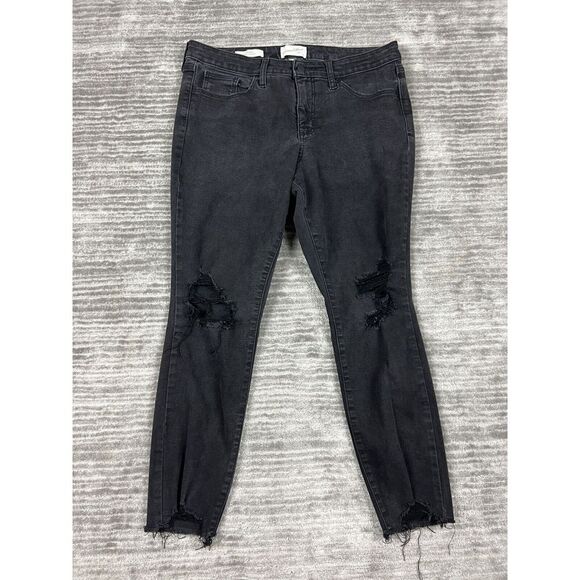 Universal Thread Jeans‎ Womens 12 Black Mid Rise Skinny 31S Distressed Casual - Picture 1 of 13